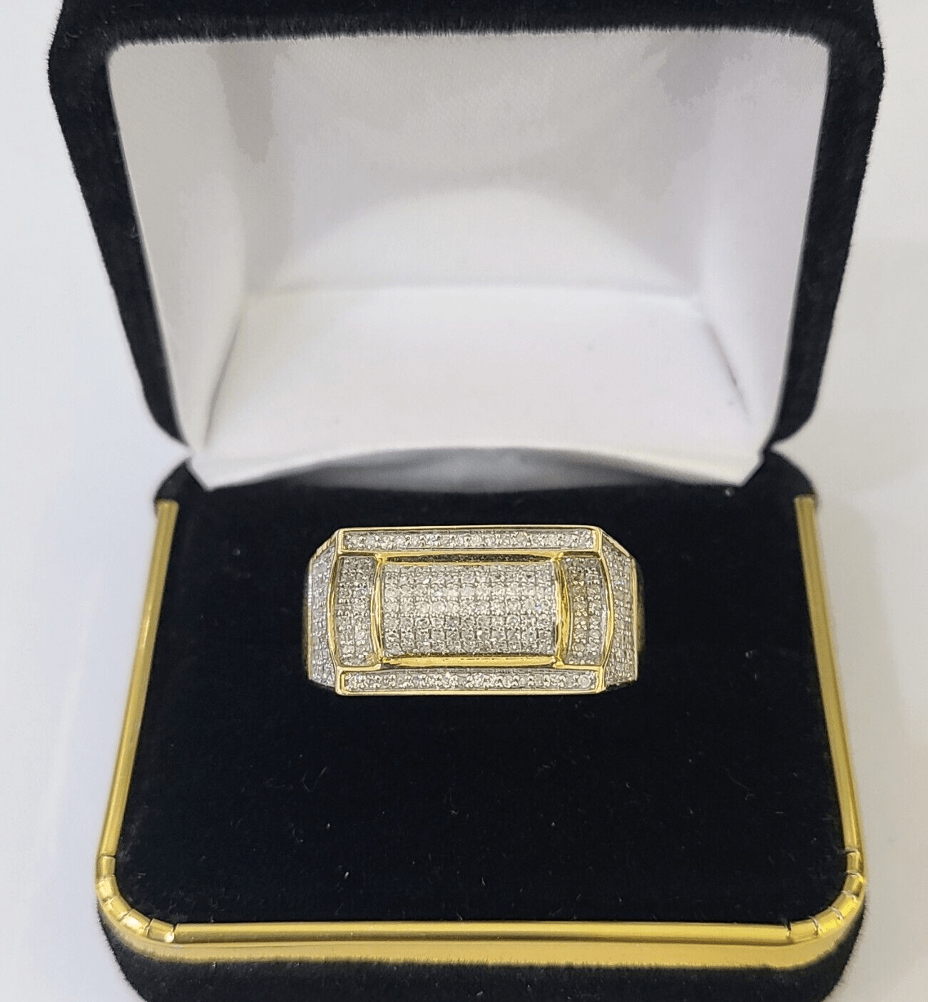 Real 10k Yellow Gold Diamond Mens Ring Band Wedding Genuine Natural - GoldenlinQ